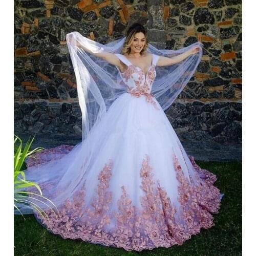2020 Fairy 3D lace Appliques Court Train Princess ball gown Wedding Dresses spaghetti Dubai Arabic boho princess Wedding Gowns