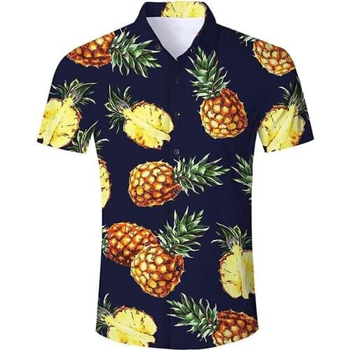 2021 Summer Harajuku Tropical Pineapple Glasses Short Sleeve Shirts Funny 3D Printed Hawaiian Shirt Mens Harajuku Casual Shirt