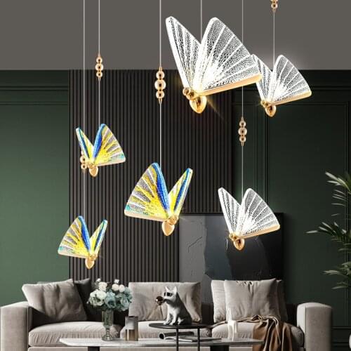 2021 New Butterfly lamp Nordic bedside chandelier luxury staircase lamp modern minimalist bedroom lamp hall restaurant art lamp