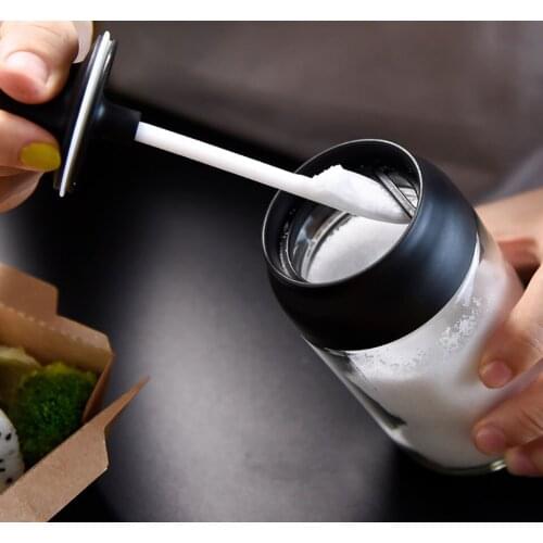 250ml Glass Flavoring Bottle Seasoning Box Seal Damp-proof with Lid and Seasoning Spoon Honey Dippers Oil Brush Store Salt