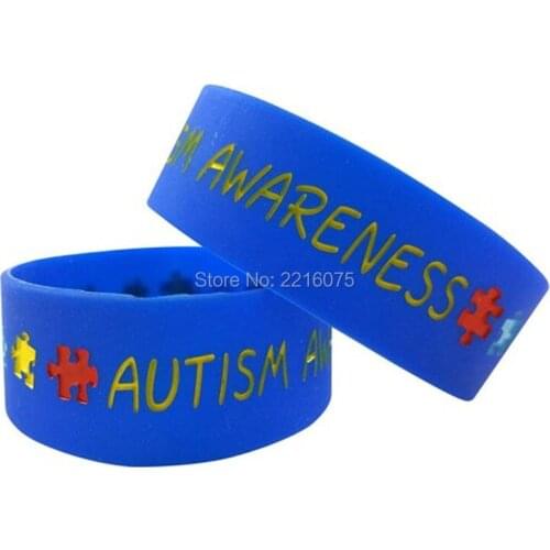 300pcs one inch Wide Band Autism Awareness Puzzle Pieces wristband silicone bracelets free shipping by DHL express