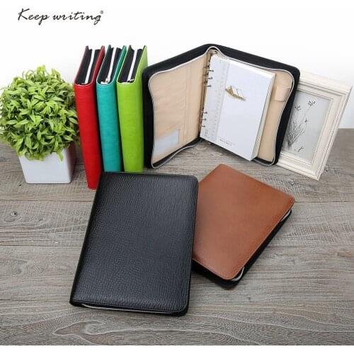 A5 Business Zipper Bag Notebook PU Leather Organizer Planner for white collar with Ruler Page Marker or Memo Pad Logo Customized