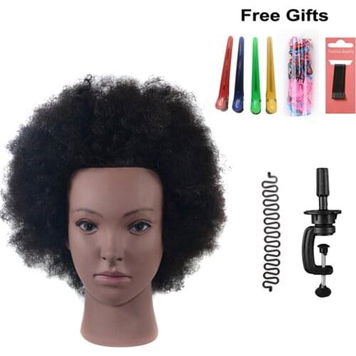 Afro Training Head Mannequin 10Inch 100% Human Hair Practice Hairstyles Dyeing Training Salon Hairdresser Wig Heads