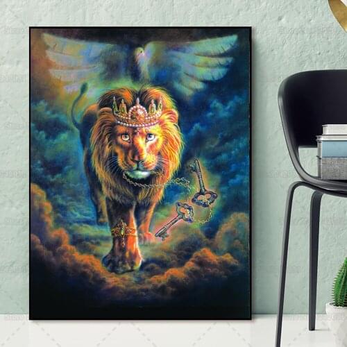 The Keys To Death and Hell Diamond Painting Full Drill Cool Lion with The Key 5D Rhinestone Embroidery Cross Stitch Home Decor