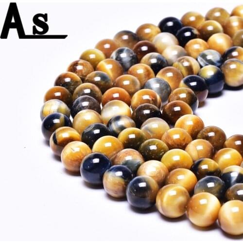 Asingeloo Natural Stone Gold Blue Tiger Eye Beads 15.5" Strand 6 8 10 12MM Pick Size For Jewelry Making Bracelet Necklace