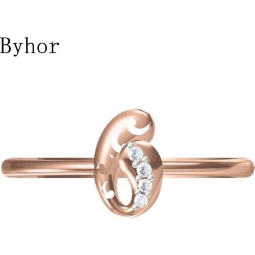 Byhor Solid 14K White+Rose Gold 0.03ct H/SI Natural Diamonds Fine Jewelry Trendy Wedding Band Diamond кольцa ring Women кольцo