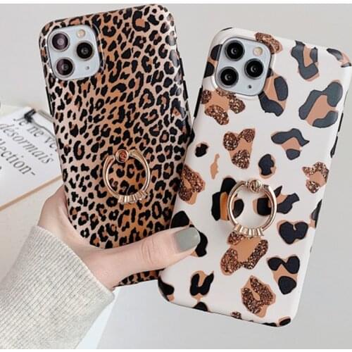 Sexy Leopard Print soft IMD phone case with finger ring holder For iphone 12 11 Pro Max XR X XS MAX 6S 7 8 plus SE 2020 cover