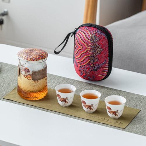 Travel Tea Set 1 Pot and 3 Cups with Bag Japanese Ceramic Kung Fu Teaware