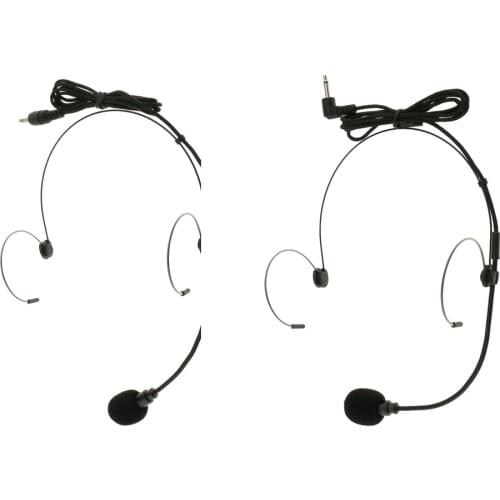Double Ear Hook Headset Headworn Microphone 3.5mm Straight + Right Angle