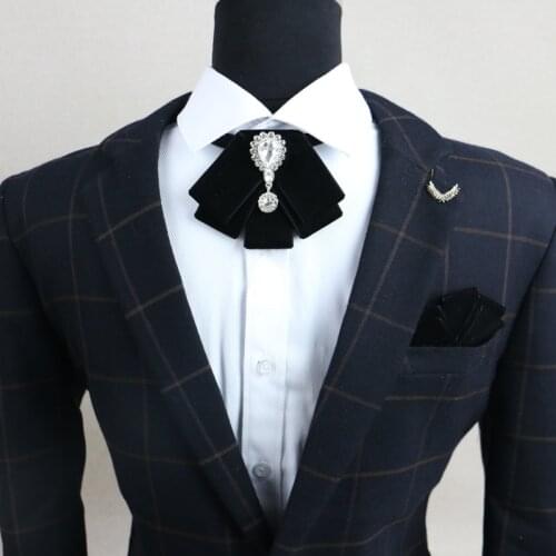 New fashion MENs male Handmade banquet pattern diamond tie knot British show wedding groom Groomsmen flower Pocket Square set