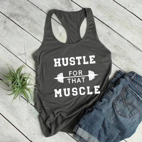 Hustle For That Muscle Fitness Tanks Funny Workout Casual 100%Cotton Tank Tops Running Vest Exercise Top Gift For Her