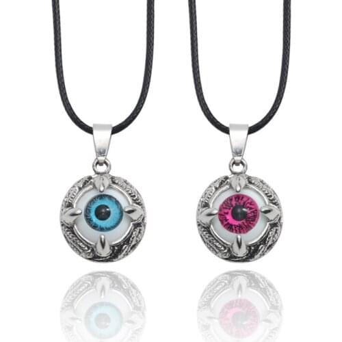 Personality Fashion Exaggerated Devil Eye Pendant Mens Leather Rope Choker Zinc Alloy Necklace Nightclub Trend Jewelry Gift