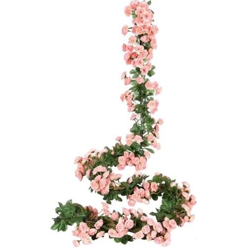 2PCS 69 Heads Fake Rose Vine Flowers Plants Artificial Flower Hanging Rose Wedding Party Garden Craft Art Décor White Champagne