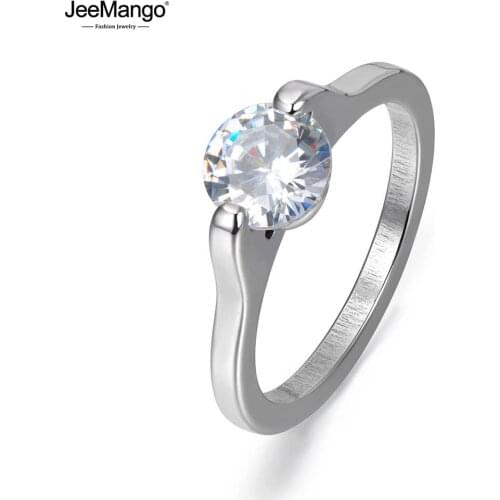 JeeMango Brand Shining Cubic Zirconia Ring For Women 316L Stainless Steel Luxury Wedding/Engagement Ring Jewelry Gift R17147