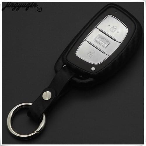 Jingyuqin Carbon Silicone Car Key Case Cover Remote Fob Keychain for Hyundai i30 IX35 Elantra Verna Tucson Holder Case Smart Key