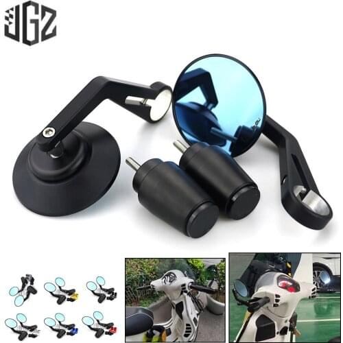 Motorcycle CNC Round Handlebar Bar End Rear View Mirrors Balance Slider Grip Plug For Vespa GTS Sprint Primavera 150 300 125 250