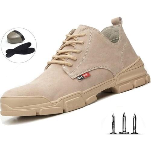 Mens Steel Toe Cap Safety Boots Leather Breathable Lightweight Shoes Mens Tendon Puncture Protection Mens Work Shoes Outdoor