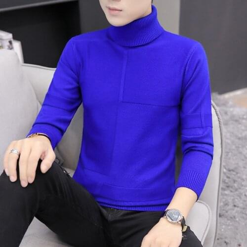 Mens Sweater Blue Red Black Solid Color Sweater Mens High Neck Sweater Fashion Men Knitting High Neck Sweater Pullovers Casual