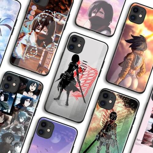 Mikasa Ackerman Attack on Titan Phone Cases For iPhone 11 12 Mini Pro XS Max 6s X XR 6 7 8 Plus SE Soft TPU Shell Glass Cover
