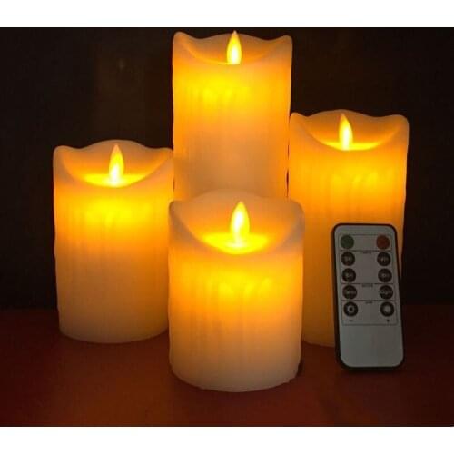 Set of 4 USB Rechargeable Flameless Candle w/10 Key Remote Timer Flickering Tear Wave Shaped Candles Set Simulate Dripping wax