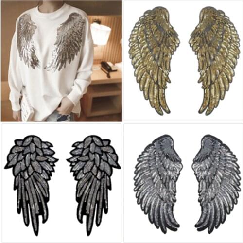 3 Color Iron On Sequin Patches DIY Angel Wings Embroidered Patches For Clothes To Repair Hole Sew On T-shirt Coat Trim Applique