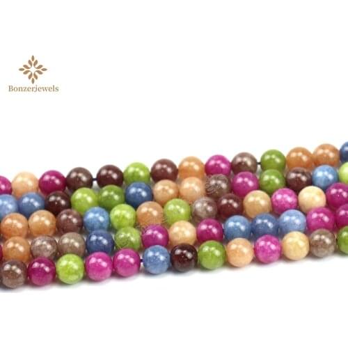Natural Factory Price Candy Rainbow Colors Jades Smooth Round Spacer Beads For Jewelry Making Bracelet Necklace 6-12MM 15inches