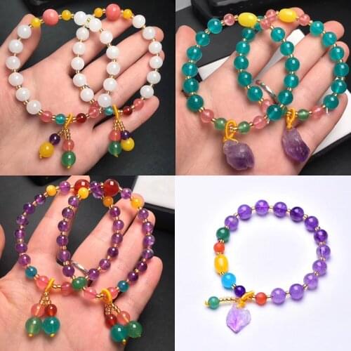 Natural white chalcedony Tianhe stone chalcedony 6mm8mm single ring bracelet ethnic style ladies bracelet holiday gift