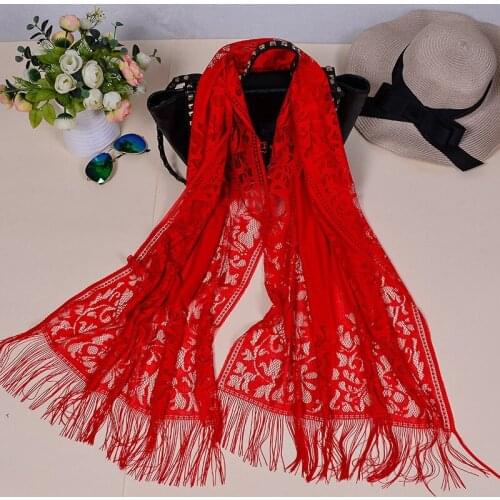 New Design Hot Solid Lace Summer ScarfHollow embroidered fringed mesh shawl Women Muslim Hijab Shawl Long Soft Wrap