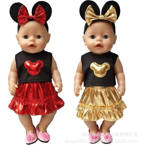 Red gold Doll Dress With Bow Ear Clothes for 18 Inch American girl Doll & 43 CM New Born Baby Zaps Clothes Accessories Toy