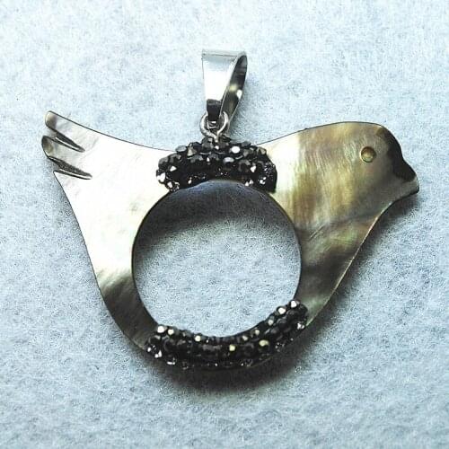 Nice black shell pendant bird shape with rinestone silver color for diy jewelry making accessories top selling items good for yo