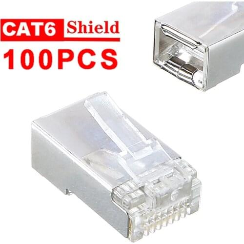 Pohiks 100pcs Transparent Durable RJ45 Crystal Connector Shielded Plug Network Cable Connectors For Cat6