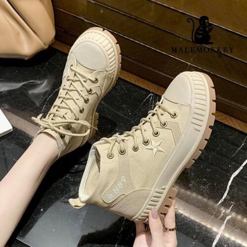 Summer Boots Female Women Shoes Ankle Boots Brown 2021 Autumn Lace Up Motorcycle Non-slip Rubber Sole Comfortable Platform Boot