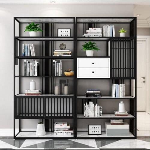 Simple creative bookshelf office floor bookcase partition screen new stroke iron shelf Nordic display shelf