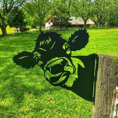 Garden Decorations Cartoon Cow-Shaped Metal Artware Statues Sculptures Decorative for Balcony Courtyard Park Decor