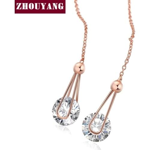 ZHOUYANG Chain Earring For Women Cubic Zirconia Long Chain Rose Gold Color & Silver Color Ear Line Fashion Jewelry Gift ZYE683