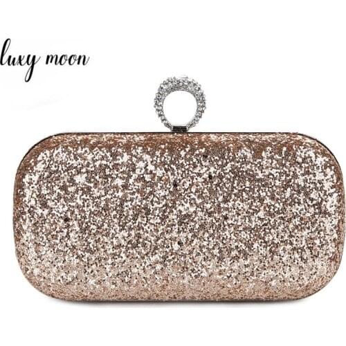 Sequin Clutch Bag Female Evening Clutches Finger Rings Wedding Purse Exquisite Women Chain Shoulder Bag bolsa feminina ZD1292