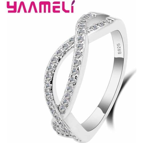 Sparkling Cubic Zircon Stone Paved Wedding Bands Ring Women 925 Sterling Silver Cross Stackable Jewelry Party Accessory