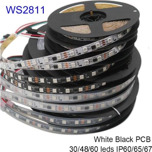 WS2811 Smart Pixel LED Strip DC12V 30/48/60leds/m 5m/lot White/Black PCB Full Color RGB LED Light Strip Neon