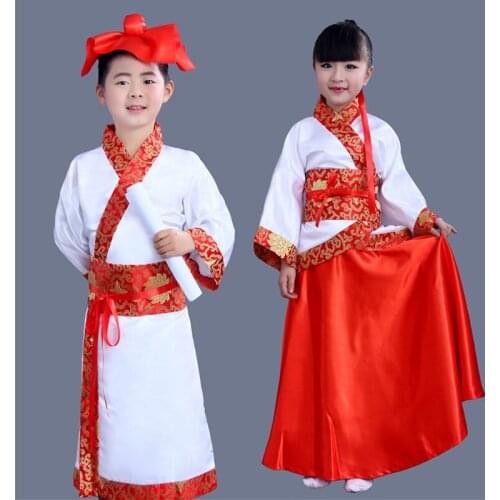 Traditional Chinese Hanfu Clothing Boy Girls Folk Dance Children Costume Chinese Ancient Dress Tang Dynasty Clothes DNV10938
