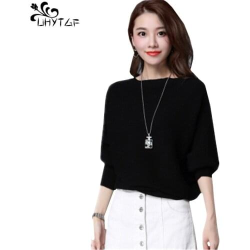UHYTGF 2018 Winter Sweater Women Korean Pullover Female Loose Plus Size Tops Fashion Bat Sleeves Lady Knitted Casual Jacket 305