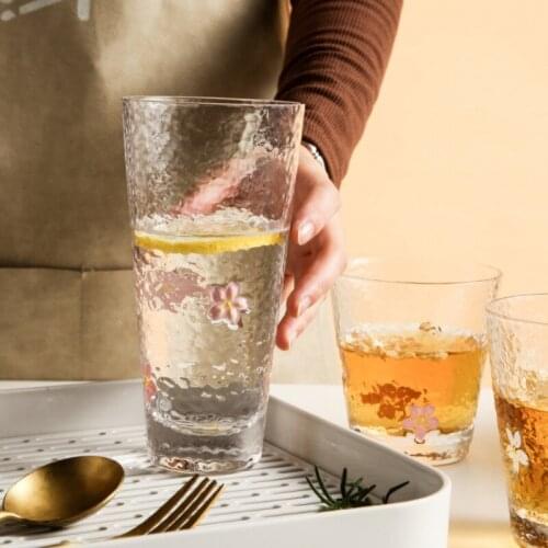 Japanese Sakura Glass Cup Breakfast Mlik Coffe Cup Cold Drink Juice Cups Heat-Resistant Household Clear Glass Kitchen Accessory