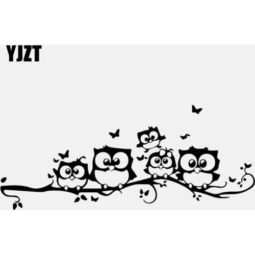 YJZT 18.8CM*7.8CM Owl Butterfly Car Stickers Decorations Birds Vinyl Decals Black/Silver C24-0384
