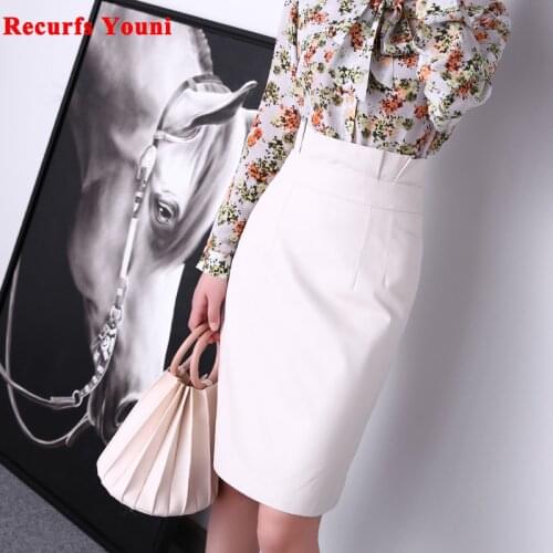 Skirt Women Winter Female Genuine Leather Elegant Bud Folded Ruffled High Waist Wrap Jupe Mujer Pure White/Yellow Mid Saias