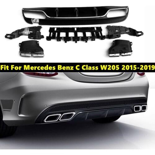 High Quality Rear Lip Spoiler & Exhause PP Bumper Diffuser For Mercedes Benz C Class W205 C180 C200 C250 C300 2015-2019