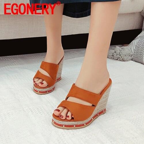 EGONERY Women Slope Heel Sandals Slipper summer Fashion New Style Concise Comfortable Mature Peep Toe Solid color Multicolor