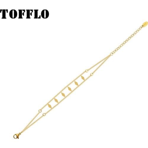 TOFFLO Stainless Steel Jewelry Double Layer Geometric Diamond Prismatic Hand Ornament 18 K Golden Womens Fashion Bracelet E262