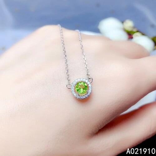 KJJEAXCMY boutique jewelry 925 sterling silver inlaid Natural Peridot necklace Womens pendant Support detection luxurious