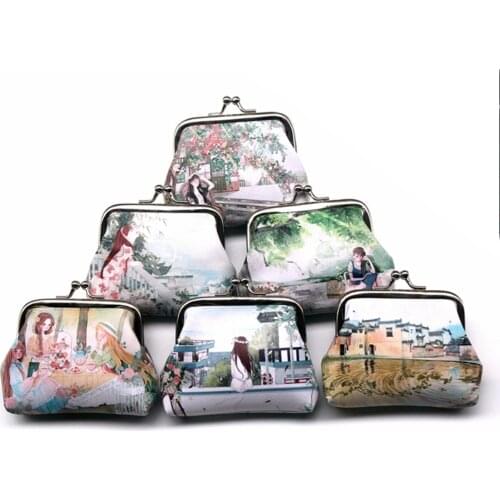 Women Printing girl Cute Hasp Wallet Lady change coin Purse Female Clutch mini money Bag PU Leather Carteira