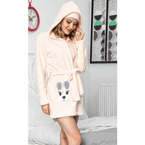 Womens Hooded Salmon Plush Dressing Gown Eye Tape Gift
