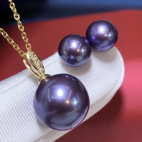 D330 Pearl Set Fine Jewelry Solid 18K Gold Natural 7-12mm Fresh Water Round Purple Pearls Jewelry Sets for Women